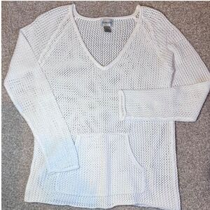 Chicos White Crochet Knit V-Neck Sweater Pullover Top‎ Coverup Size 0/Small/4-6